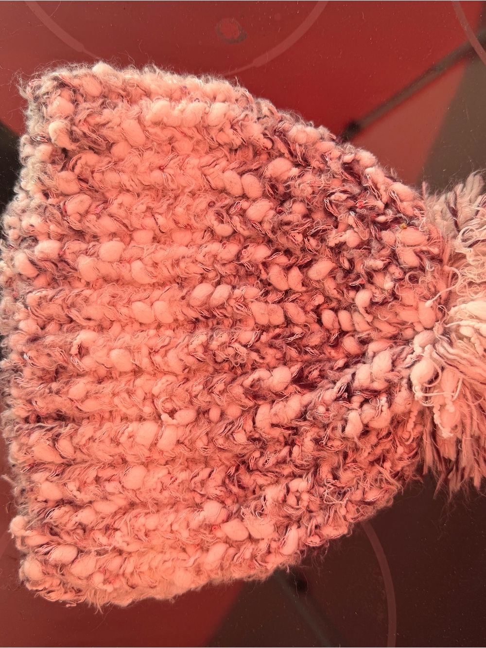 Cozy Pink and Purple Knitted Pom Beanie - Women's Winter Accessory